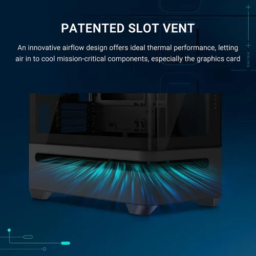 Vista 3 de ASUS Prime AP202 ARGB Black mATX carcasa de PC con vidrio curvo completamente templado, soporta tarjetas gráficas de hasta 420 mm de largo