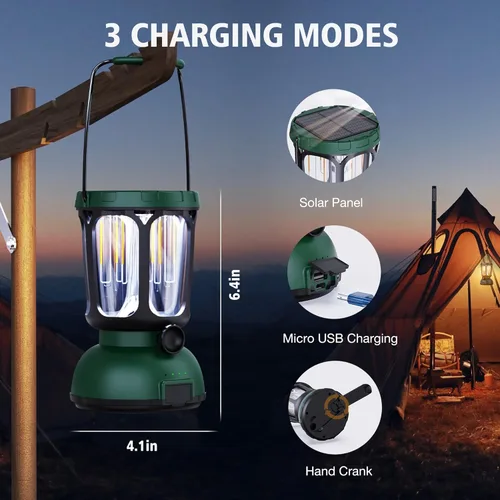 Vista 5 de Raynic Linterna de Camping LED 6000, 650LM Linterna Recargable con Manivela Manual y Batería Solar, Luces de Emergencia para Fallas de Energía