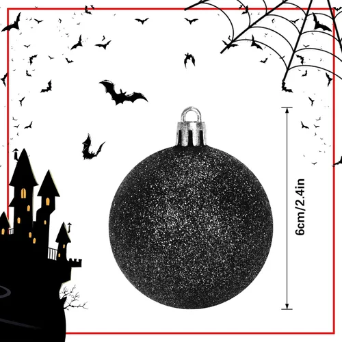 Vista 2 de JULMELON 24 adornos para árbol de Navidad, bolas negras para decoración navideña (negro, 2.36 pulgadas/2.362 in)