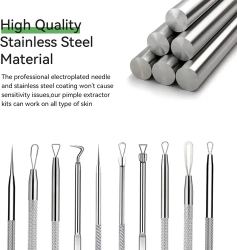 Vista 6 de Kit de herramientas de extracción de espinillas, herramienta de extracción de puntos negros, herramienta extractora de puntos negros para cara