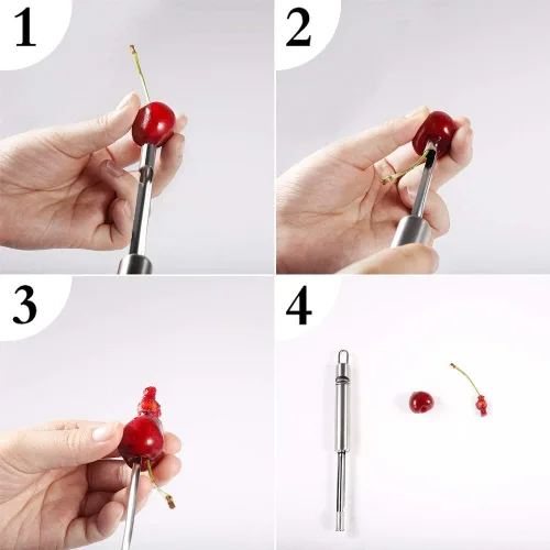 Vista 9 de Juego de 4 descorazonadores y descorazonadores multifunción, herramienta de extracción de núcleo de acero inoxidable para manzana, pera, cereza