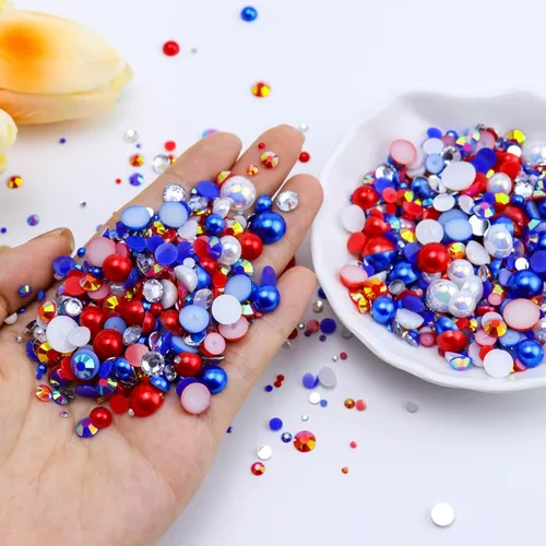 Vista 2 de 60g Mezcla de Perlas Planas y Piedras de Imitación Planas para Artesanías, Piedras de Imitación de Perlas de 2mm-10mm para Uñas, Arte en Vasos