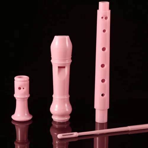 Vista 5 de Pangda- Descant Soprano Flauta estilo alemán con 8 agujeros y barra de limpieza, bolsa de almacenamiento negra, Rosado