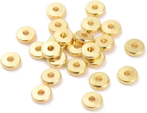 Vista 23 de Craftdady 500 cuentas espaciadoras redondas planas doradas de 0.157 pulgadas (0.157 in), diminutas cuentas de disco de moneda Rondelle