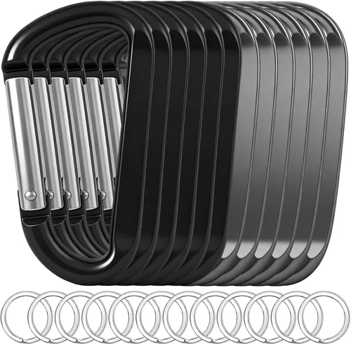 Vista 14 de 12 clips de mosquetón para llavero, clip de aluminio de 3 pulgadas, hebilla de gancho de mosquetón sin bloqueo en forma de anillo D, herramienta