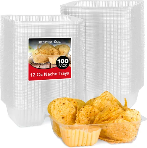 Vista 9 de Bandejas de nachos de plástico de 12 oz (paquete de 500) Bandeja desechable pequeña para nachos y salsa de queso, suministros para puestos de venta