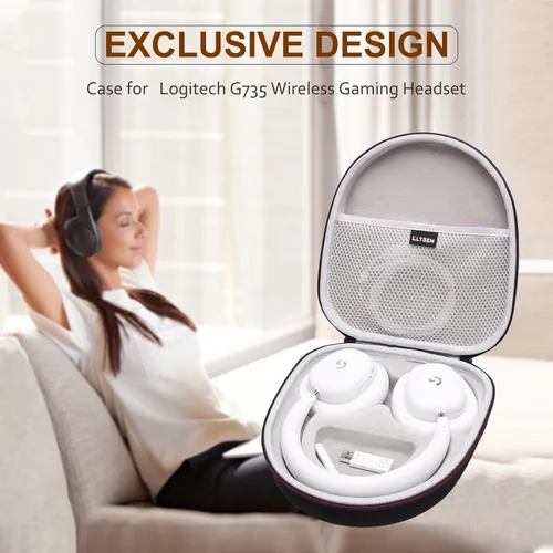Vista 7 de LTGEM - Funda para auriculares inalámbricos Logitech G735 para juegos, bolsa de transporte protectora de viaje de almacenamiento duro (negro)