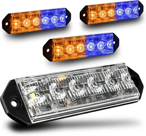Vista 14 de LAMPHUS PlanarFlash - Luces de advertencia estroboscópicas LED ámbar de 6 W para parrilla de policía [clase SAE 1] naranja de 12 V ultra delgada