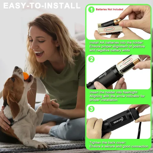 Vista 8 de ESCO LITE Linternas UV de luz negra para detección de orina de mascotas, 51 LED, linterna de luz negra para manchas de perros y gatos, linterna