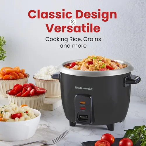 Vista 2 de Elite Gourmet ERC003BX Olla Arrocera Eléctrica con Función Automática de Mantener Caliente Hace Sopas, Guisos, Granos, Cereales Calientes, 6 Tazas