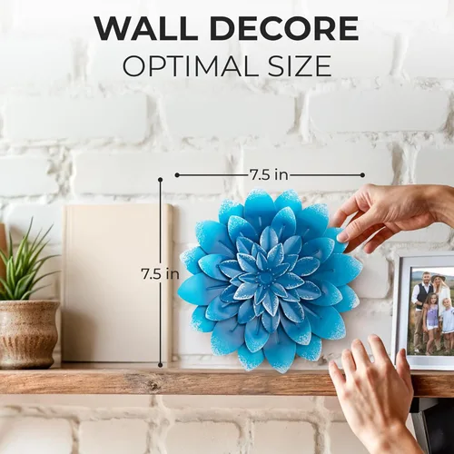 Vista 2 de Everydecor Decoración de pared de flores de metal suculentas, azul, pintadas a mano, decoración artística de flores 3D para sala de estar