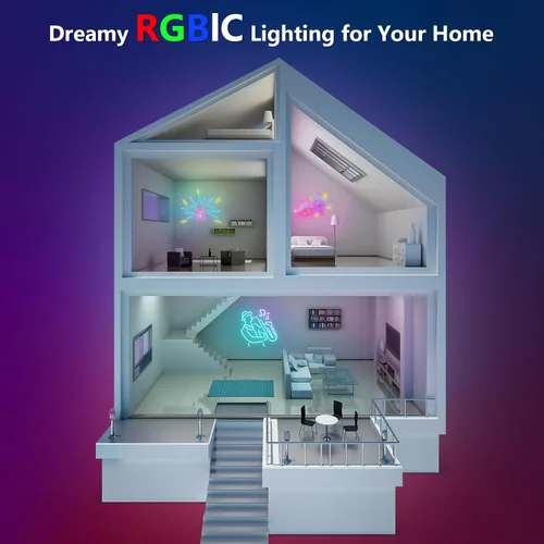 Vista 5 de Tira de luz LED de neón RGB-IC de 32.8 pies, cuerda LED USB Bluetooth de 5 V para pared, tira de luz al aire libre, control de aplicación