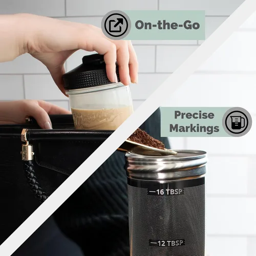 Vista 7 de Masontops Kit para preparar café frío – Cafetera helada de lujo con jarra de vidrio y filtro de malla de acero inoxidable – Sistema de nevera fácil