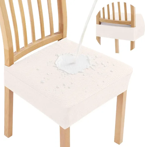 Vista 24 de Smiry Juego de 8 fundas de asiento impermeables para sillas de comedor, tela jacquard elástica, extraíble y lavable, fundas protectoras de asiento
