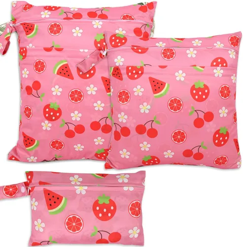 Vista 17 de 3 bolsas de tela para pañales húmedos y secos, impermeables, reutilizables, con 2 bolsillos con cremallera y asa, bolsas de lavandería lavables