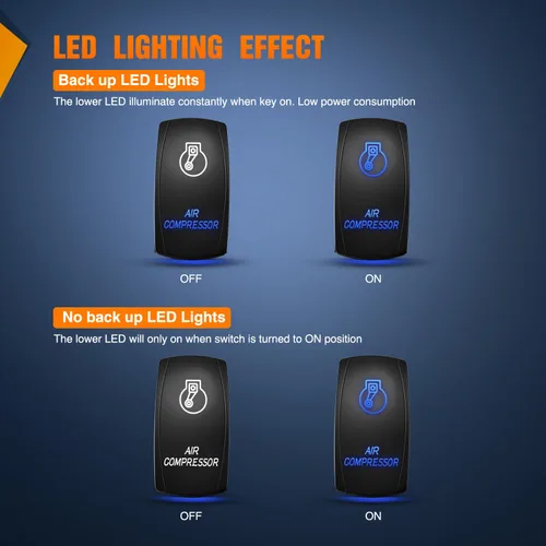 Vista 3 de Nilight - Interruptor basculante de compresor de aire con barra de luz LED, interruptores de 5 pines, láser encendido/apagado, interruptores SPST