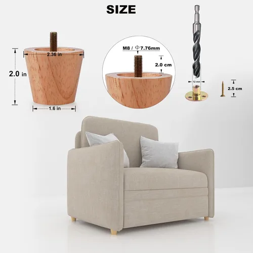 Vista 4 de Generic Patas de madera de 2 pulgadas para muebles, paquete de 4 patas redondas de repuesto para mesa de café, aparador, armario, sofá, silla, mesa