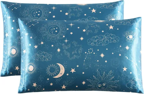 Vista 9 de EXQ Home - Funda de almohada de satén para cuidar el cabello y la piel, tamaño estándar, de seda con estampado negro, juego de 2 fundas con cierre