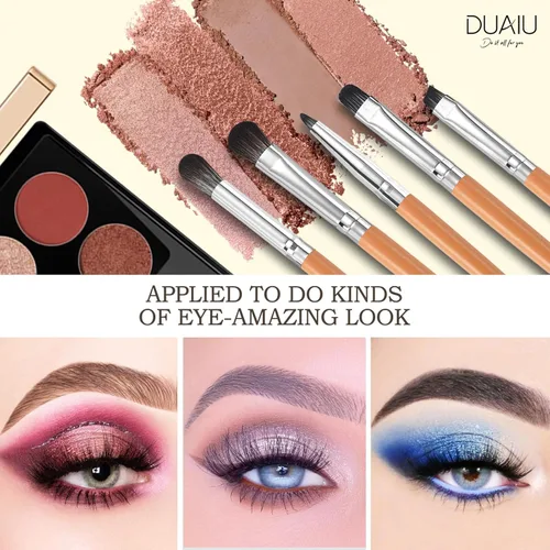 Vista 5 de DUAIU Juego de 12 brochas para sombra de ojos, brochas de maquillaje de ojos con pelos sintéticos y mango de madera, cepillo de sombra de ojos