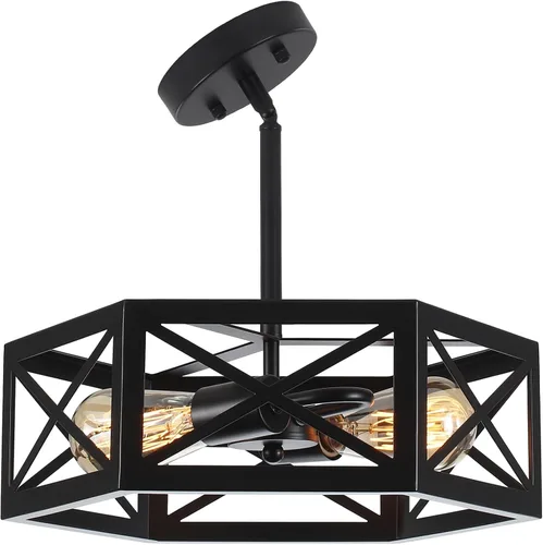 Vista 8 de Lámpara de techo industrial negra semiempotrada, iluminación de cocina de granja, lámparas de techo inclinadas para comedor, pasillo, entrada, 2 2