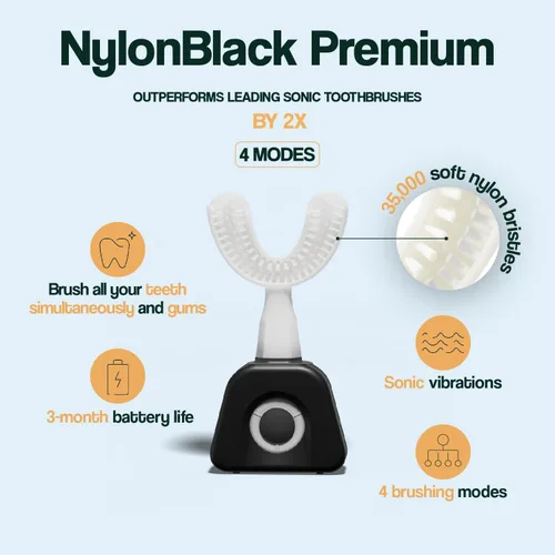 Vista 3 de Y-Brush NylonBlack Premium 2024 - Cepillo de dientes eléctrico - Cepillo en forma de Y - Premios a la innovación en CES 2023-3 meses de duración