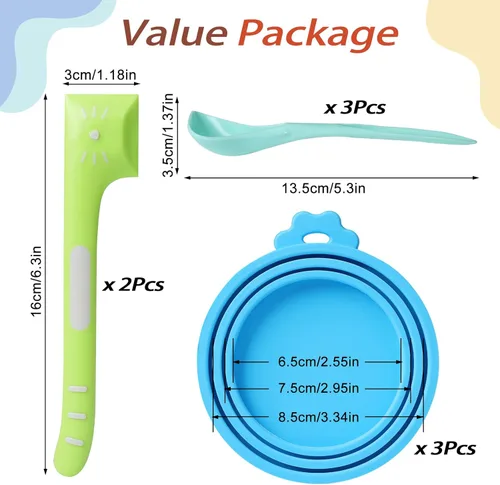 Vista 2 de Paquete de 8 tapas para latas, cubierta para lata de comida para mascotas y cucharas para mezclar alimentos Cuchara para alimentos enlatados, se
