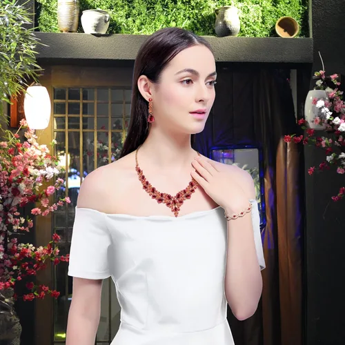 Vista 2 de Conjunto de joyas para mujer, cristal de diamantes de imitación para novia, declaración, gargantilla, collar, tiara, corona, eslabón, brazalete