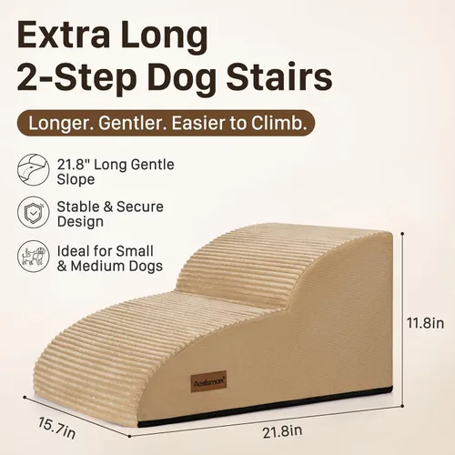 Vista 2 de Aodisman Escaleras de perro de 2 escalones para perros pequeños, escaleras Pana caqui