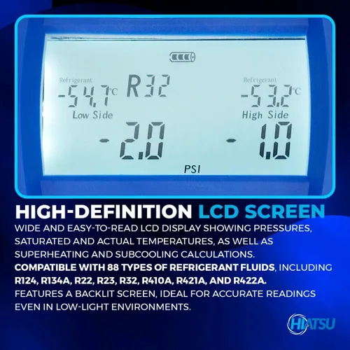Vista 5 de Hiatsu Juego de manómetros digitales HVAC con medidores de CA, medidores de freón con 88 refrigerantes, juego de medidores automotrices