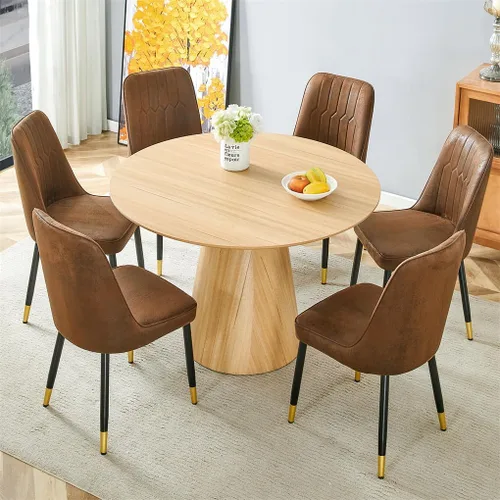 Vista 59 de Mesa de comedor redonda para mesa de comedor de 4/6, 45 pulgadas, mesa de cocina pequeña con pedestal estable, mesa de comedor moderna para cocina