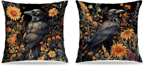 Vista 37 de Juego de 2 fundas de almohada de 18 x 18 pulgadas inspiradas en William Morris, estilo Art Deco, fundas decorativas de almohada con diseño de búho