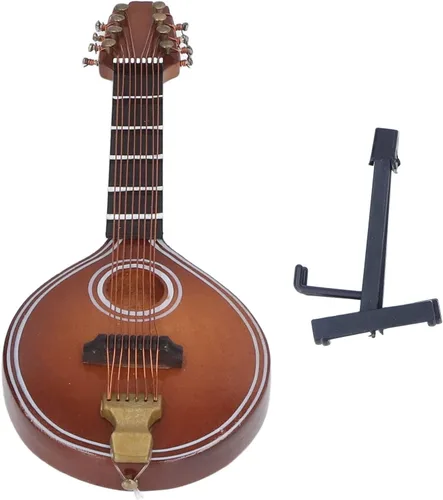 Vista 9 de Modelo de mandolina de madera en miniatura, mini mandolina de madera, accesorios para casa de muñecas, instrumentos musicales, pequeños adornos