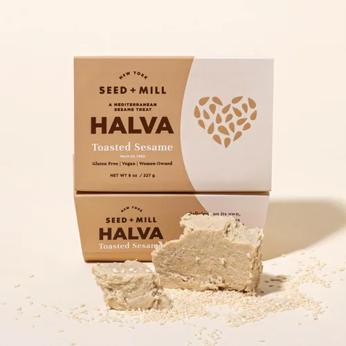 Vista 3 de Seed + Mill - Halva - Sésamo Tostado - Vegano, Kosher y Sin Gluten; Disfruta de Este Dulce Blando Tipo Fudge Hecho de Pasta de Sésamo - Ideal