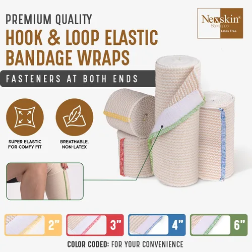 Vista 6 de Vendaje elástico premium (2 pulgadas de ancho, paquete de 2) – NexSkin vendajes de compresión atlético/médica sin látex con cierre de velcro