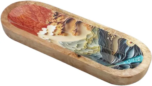 Vista 10 de Bless-International Quemador de Bandeja Tradicional Hecho a Mano de Madera, Soporte para Varillas de Incienso, Atrapacenizas para Aromaterapia