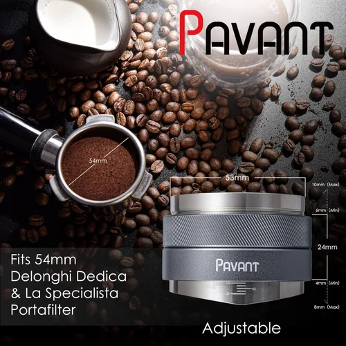 Vista 7 de Distribuidor de cuña de espresso de 2.098 in y manipulador de palma, herramienta de distribución de café de doble cabezal Pavant con base