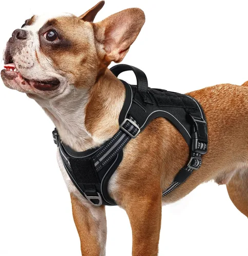 Vista 23 de rabbitgoo - Arnés para perros pequeño sin tirones, chaleco táctico de servicio con Molle y asa de control, arnés militar ajustable y reflectante