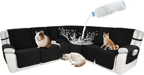 Vista 11 de Fundas impermeables para sofá reclinable seccional en forma de L, 7 piezas, antideslizantes, lavables, juego de fundas reclinables para mascotas