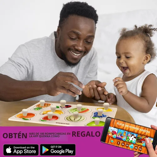 Vista 8 de QUOKKA Rompecabezas de madera para niños pequeños de 1 a 3 – 4 juegos de rompecabezas con clavijas para niños de 2 a 4 años – Juguete de aprendizaje