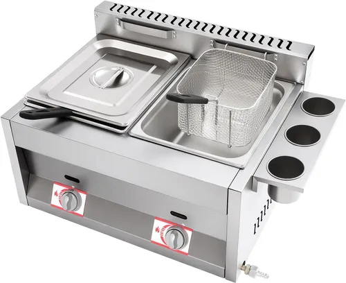 Freidora de gas para encimera, freidora eléctrica comercial con 2 cestas de filtro y 3 tazas de condimento, freidora de propano GLP de acero