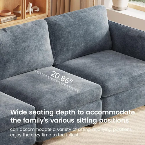 Vista 176 de Guyii Sofá modular de terciopelo, moderno sofá de 4 plazas de gran tamaño con 3 almohadas y reposapiés de almacenamiento, sofá convertible de 115.74