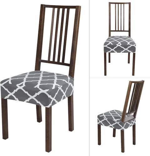Vista 8 de SearchI Juego de 4 fundas de asiento elásticas para sillas de comedor, suaves, extraíbles y lavables, para sillas de comedor, protector de asiento
