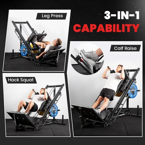 Vista 2 de LIONSCOOL Upgraded 3-in-1 Leg Press Hack Squat Machine with Weight Storage, Professional Adjustable Iso-Lateral Trainer with Linear Bearing for Home