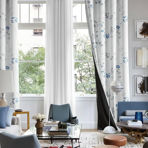 Vista 5 de Beauoop Cortinas Florales 100% Opacas de 54 Pulgadas de Largo, 2 Paneles para Dormitorio, Sala de Estar, Azul Gris y Blanco con Patrón de Flores