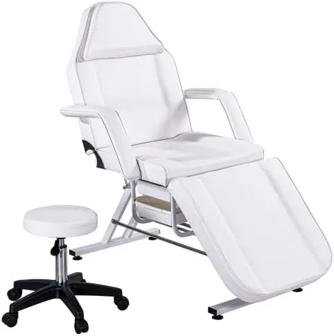 Vista 10 de Silla eléctrica de tatuaje de salón con 2 bandejas, cama esteticista de altura ajustable con taburete hidráulico, mesa de cama facial multiusos de 3