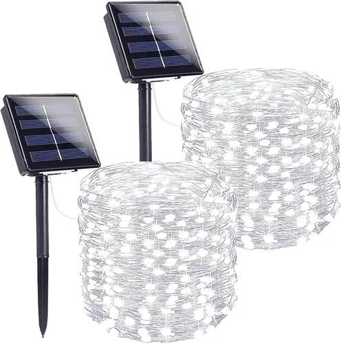 Vista 12 de Sanjicha Luces solares, Navidad, extralargas, paquete de 2, 72 pies, tira de 200 luces LED, cable de cobre impermeable, 8 modos, para árbol, jardín
