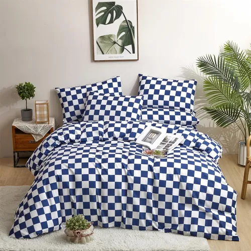 Vista 433 de CLOTHKNOW Juego de edredón de 3 piezas a cuadros color beige óxido, tamaño Full, juego de ropa de cama de cuadros edredón terracota con 2 fundas