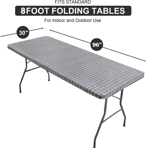 Vista 353 de Mantel rectangular, manteles de plástico elásticos ajustables con parte trasera de franela para mesas de 4 pies, manteles de vinilo impermeables