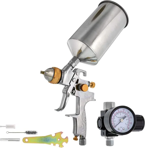 TCP Global – Pistola pulverizadora por gravedad HVLP de 1,3 mm para capa base de pintura transparente para auto con regulador de aire (G6600 – 13)