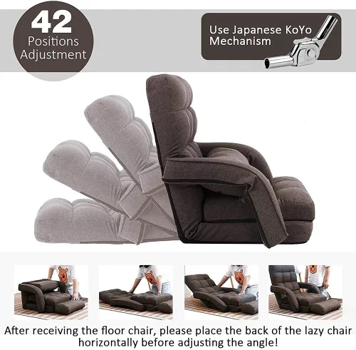 Vista 4 de FLOGUOR Silla de piso ajustable de 14 posiciones, tumbona para interiores, sofá perezoso plegable con reposabrazos y una almohada acolchada